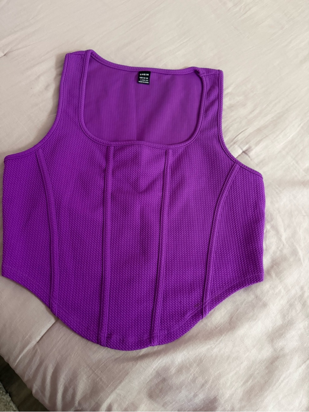 Purple Structured Square-Neck Crop Top